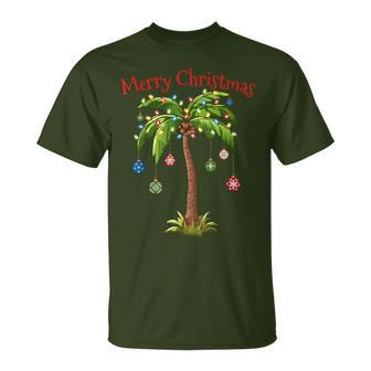 Merry Christmas Palm Tree Light Hawaiian Tropical Christmas T-Shirt | Mazezy