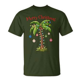 Merry Christmas Palm Tree Light Hawaiian Tropical Christmas T-Shirt - Thegiftio UK