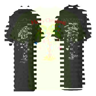 Merry Christmas Palm Tree Light Hawaiian Tropical Christmas T-Shirt - Thegiftio
