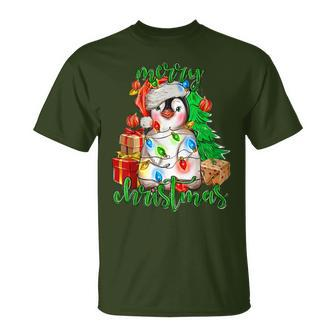 Merry Christmas Penguin Xmas Tree Lights Xmas Holiday Pajama T-Shirt - Seseable