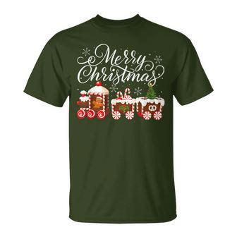 Merry Christmas Train Santa Claus Gingerbread House Pajamas T-Shirt - Seseable