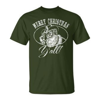 Merry Christmas Y'all Country Cowboy Santa Claus T-Shirt | Mazezy