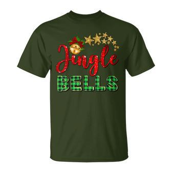 Merry Christmas Y'all Jingle Bells Red Green Buffalo Plaid T-Shirt - Seseable