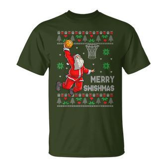 Merry Swishmas Santa Claus Christmas Basketball Lover T-Shirt - Seseable