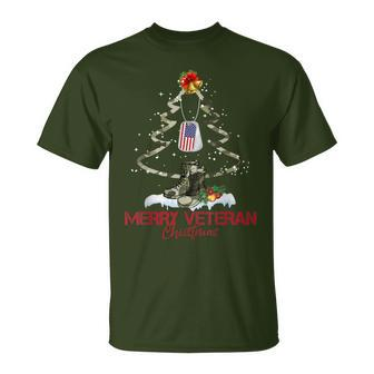 Merry Veteran Christmas Army Camo Xmas Tree Christmas T-Shirt - Monsterry