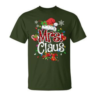 Mr And Mrs Claus Couples Santa Christmas Lights Pajamas T-Shirt - Seseable
