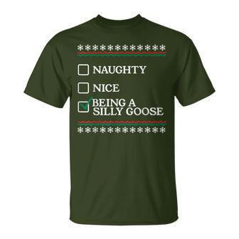 Naughty Nice Being A Silly Goose Christmas Xmas T-Shirt - Seseable