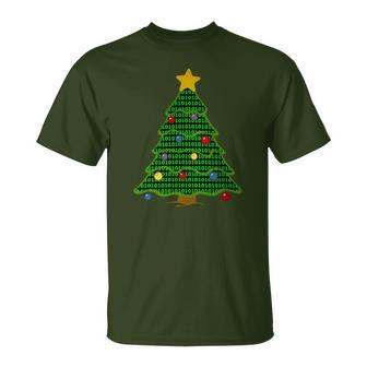 Nerdy Binary Code Christmas Tree Computer Geek T-Shirt - Monsterry UK
