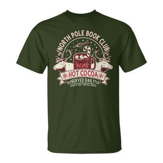 North Pole Book Club Hot Cocoa Reindeer Librarians Christmas T-Shirt - Seseable