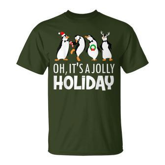 Oh It’S A Jolly A Holidays Christmas Penguin Box Santa Hat T-Shirt - Monsterry