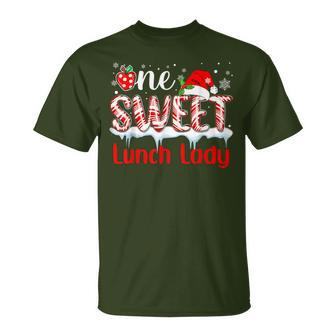 One Sweet Lunch Lady Christmas Candy Cane Santa Hat T-Shirt - Thegiftio UK