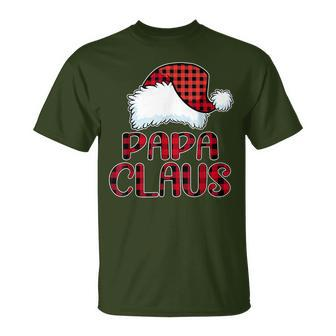 Papa Claus Santa Hat Red Buffalo Plaid Christmas Pajama T-Shirt - Seseable