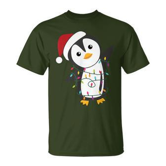 Penguin Christmas Santa Clauses Fairy Lights Penguins T-Shirt - Monsterry