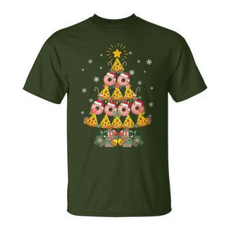Pizza & Donut Christmas Tree Merry Xmas Crustmas Light T-Shirt | Mazezy