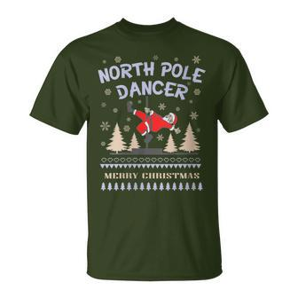 Pole Dance Fun Graphic Santa Claus North Pole Dancer T-Shirt - Monsterry