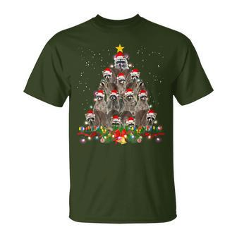Raccoon Christmas Tree Lights Pajama Racoon Lover Xmas T-Shirt - Monsterry AU