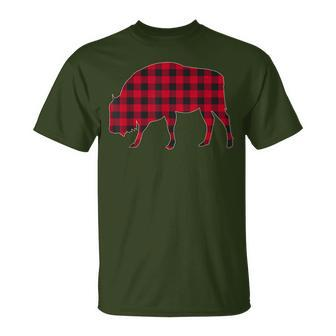 Red Plaid Bison Christmas Matching Buffalo Family Pajama T-Shirt - Monsterry UK
