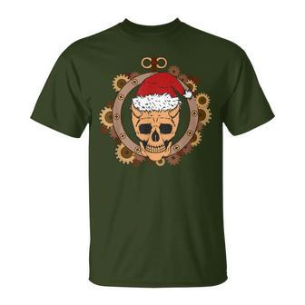 Retro Christmas Steampunk Skull Vintage Gears Goth T-Shirt - Monsterry DE