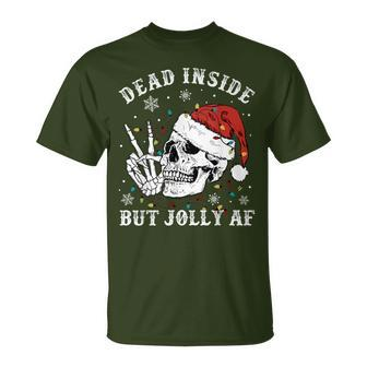 Retro Dead Inside But Jolly Af Skeleton Christmas Lights T-Shirt - Seseable