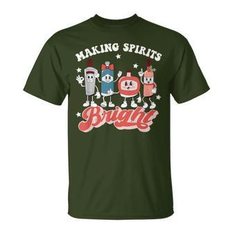 Retro Ugly Christmas Making Spirits Bright Alcohol Bartender T-Shirt | Mazezy