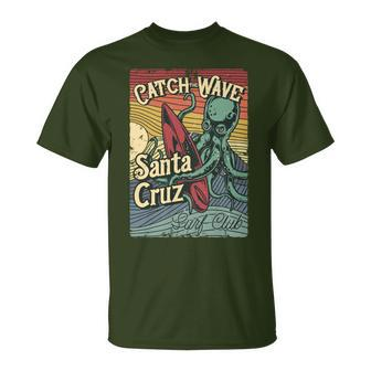 Retro Vintage Surf Club Octopus Surfboard Ca Santa Cruz T-Shirt - Monsterry