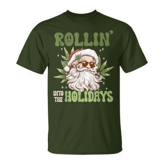 Rollin Into The Holidays Santa Black Marijuana Christmas T-Shirt | Mazezy CA
