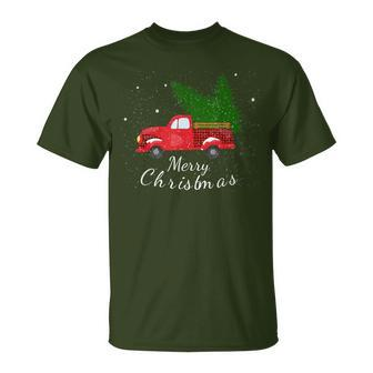 Rustic Retro Farm Car Truck Wagon Christmas Fir Tree Snow T-Shirt - Monsterry UK
