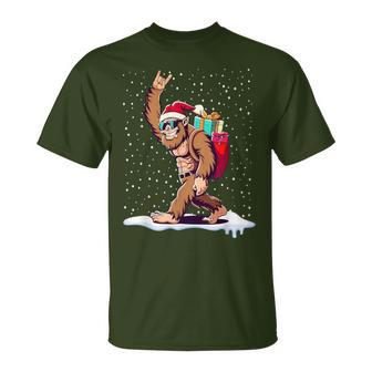Santa Bigfoot Christmas Rock Style Sasquatch Believe T-Shirt - Monsterry