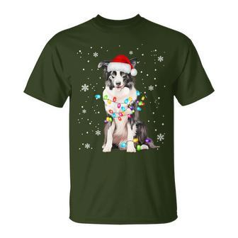 Santa Border Collie Christmas Tree Light Pajama Dog X-Mas T-Shirt - Seseable