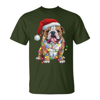Santa Bulldog Christmas Tree Light Pajama Dog X-Mas Matching T-Shirt - Monsterry DE