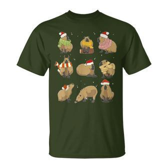 Santa Capybara Crew Christmas Capybaras Lover Xmas Pj T-Shirt | Mazezy