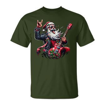 Santa Claus Guitar Player Rock & Roll Christmas T-Shirt - Seseable
