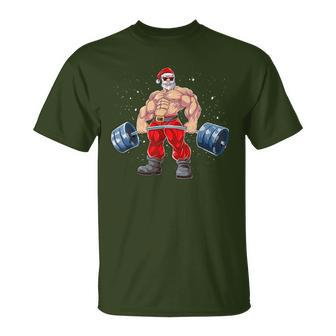 Santa Claus Weightlifting Fitness Christmas Bodybuilding T-Shirt - Seseable