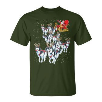 Santa Klaus Mit Husky Schlitten Weihnachten Hunde T-Shirt - Seseable