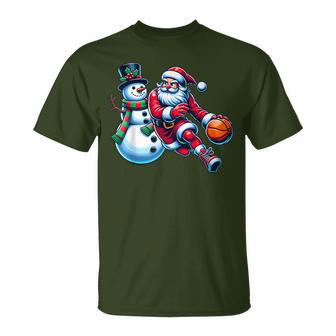 Santa Playing Basketball With A Snowman Christmas T-Shirt - Monsterry DE
