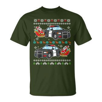 Santa Police Car Ugly Christmas Pajama Policeman Cop Officer T-Shirt - Monsterry UK
