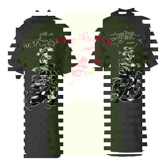 Santa Riding A Motorbike Christmas Motorcycle Christmas T-Shirt - Monsterry