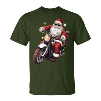 Santa Riding Motorcycle Bike Christmas Biker Xmas T-Shirt - Thegiftio UK
