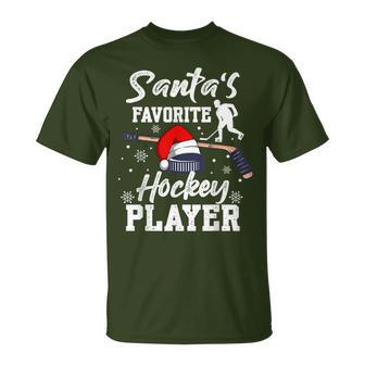 Santa's Favorite Hockey Player Christmas Pajama Hockey Xmas T-Shirt - Monsterry UK