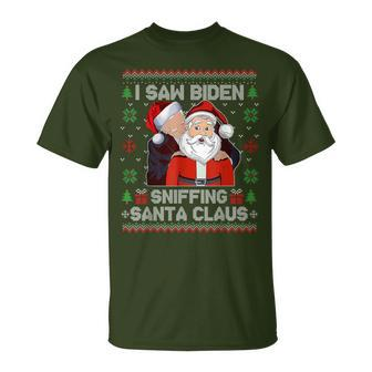 I Saw Biden Sniffing Santa Claus Biden Ugly Xmas T-Shirt - Seseable