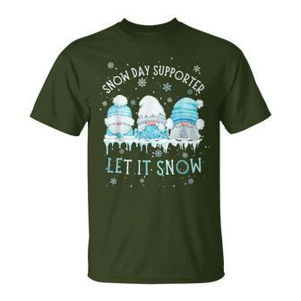Snow Day Supporter Let It Snow Cute Blue Gnome Xmas Holiday T-Shirt - Seseable