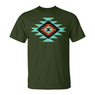 Southwestern Santa Fe Indian Teal Pattern T-Shirt - Monsterry