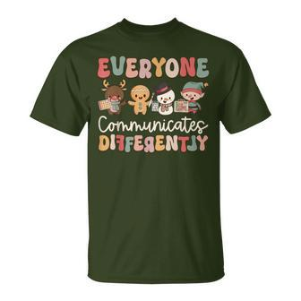 Speech Therapy Christmas Everyone Communicates Differently T-Shirt - Seseable