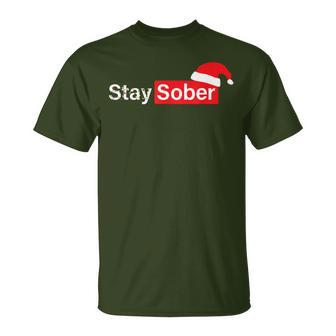 Stay Sober Santa Hat T-Shirt - Monsterry