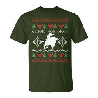 Ugly Christmas Bull Riding Cowboy Country Bull Rider T-Shirt - Monsterry DE