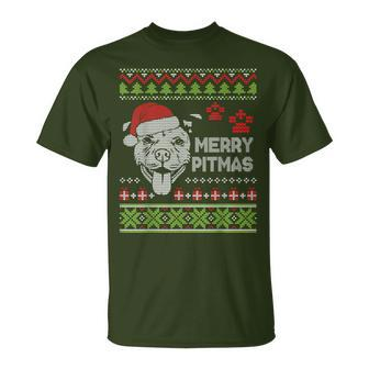Ugly Sweater Presents Dog Paws Merry Christmas Pitmas Day Me T-Shirt - Monsterry
