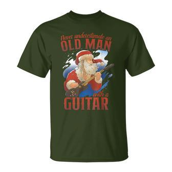 Never Underestimate An Old Man With A Guitar Santa T-Shirt | Mazezy