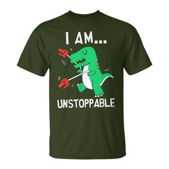 I Am Unstoppable T-Rex Dinosaur Claw Grabber Xmas T-Shirt - Monsterry UK