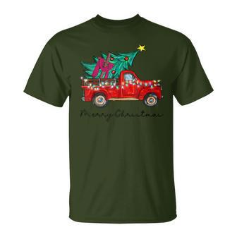 Vintage Wagon Red Truck Christmas Tree Pajama Xmas T-Shirt - Monsterry CA