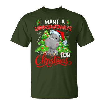 I Want A Hippopotamus For Christmas Hippo Santa Xmas Pajama T-Shirt | Mazezy
